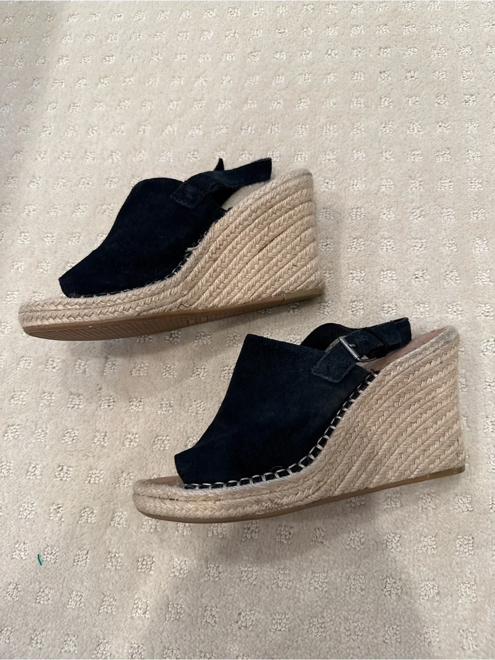 TOMS Black Suede Espadrille Wedge Sandals Slingback Platform Shoes Size 9